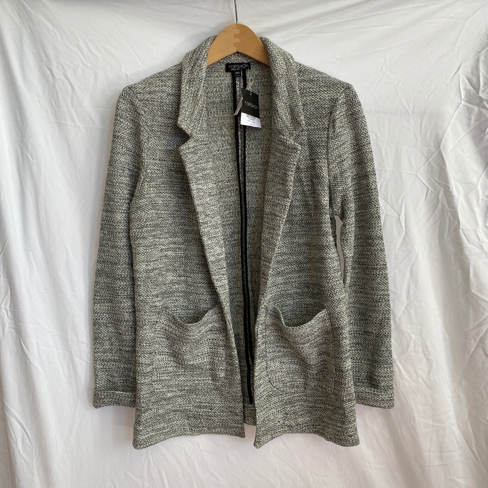 Topshop Gray Boyfriend Open Style Knit Sweater Blazer Jacket